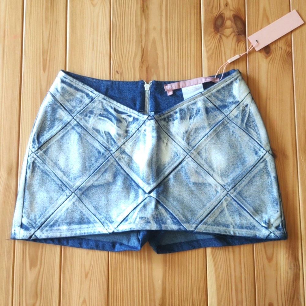 Char Workroom Wax Denim Skort Mini Skirt Jean Shorts Size Medium M